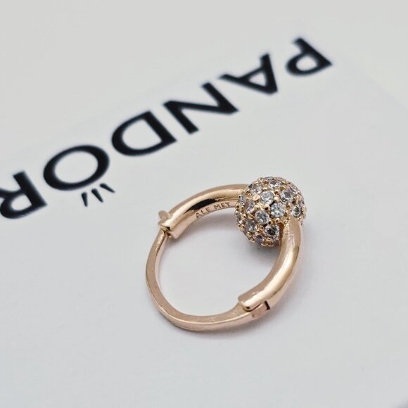 Pandora Rose Gold Plated Pave Beaded Hoop Earrings - Picture 3 of 4